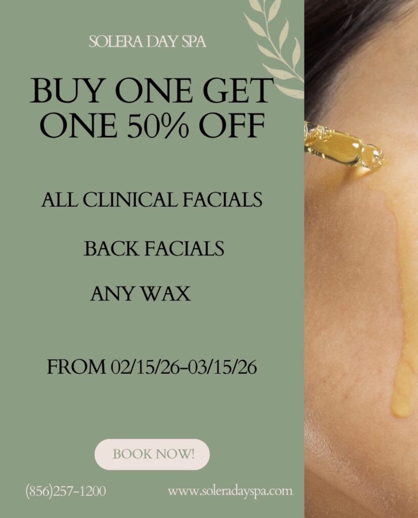 Buy one, get one 50% off all clinical facials, back facials, any wax. Expires March 15. Book now.